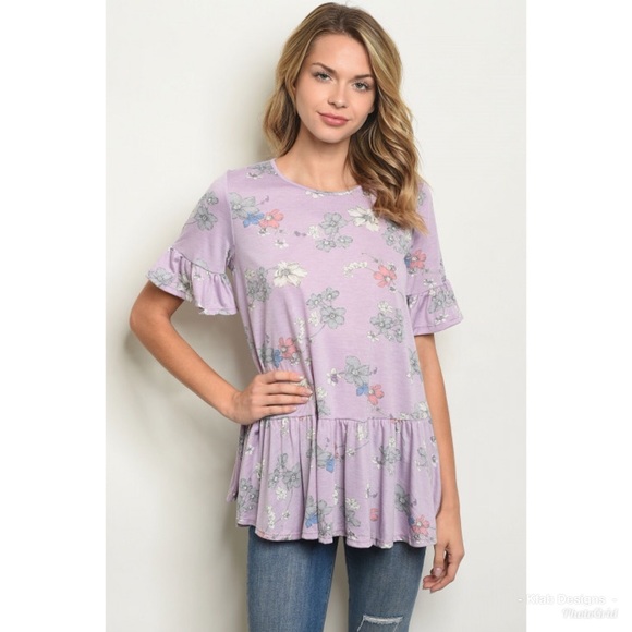 💗LAST 1! Lavender Floral Ruffle Tunic! - Picture 2 of 6